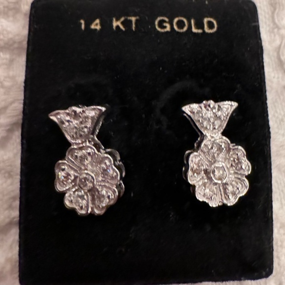 Floral Flower Diamond Stud Drop Earrings